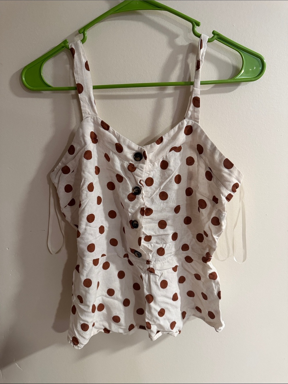 Monteau White Crop Top with Brown Polka Dots
